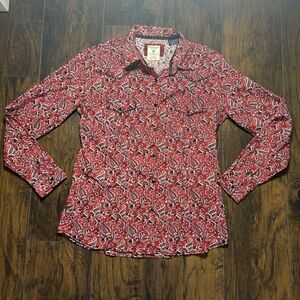 Panhandle Shirt Womens Medium Red Paisley Bandana Pearl Snap Western Rodeo